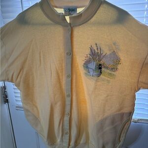 Yellow Button-Up Cardigan with Embroidered Design